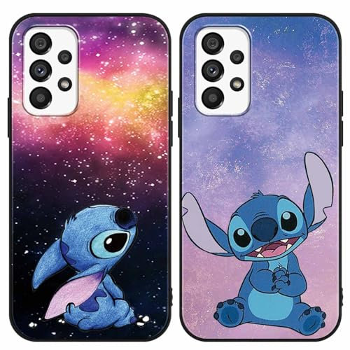 2 Stück Cartoon Hülle für Samsung Galaxy A53 5G Hülle 6,5,Handyhülle Stitch Niedlich Kawaii Muster Aesthetic Anime Mode Schutzhülle Schwarz Handyhülle Bumper Cover Stoßfest Weich Silikon Case