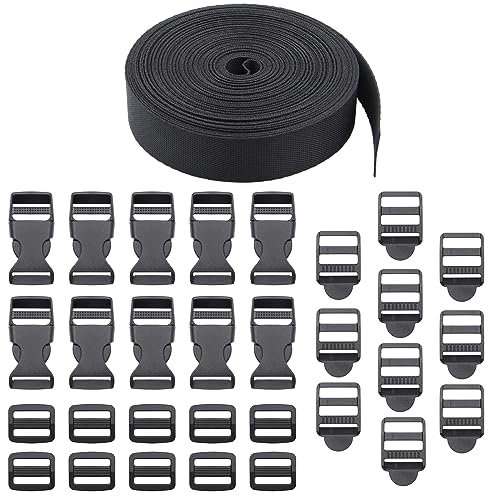 Scettar 20MM*10M Nylon Gurtband mit 10 Paare Schnallen und Verschlüsse,Verstellbare Kunststoff Steckschnalle, Klickverschluss Sicherheitsgurt Verlängerung für Rucksack DIY Handwerk Hundehalsband