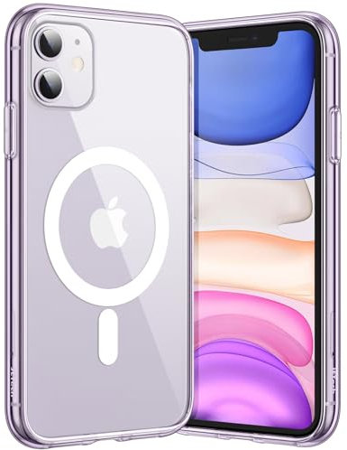 JETech Magnetisch Hülle für iPhone 11 6,1 Zoll Kompatibel mit MagSafe Kabellosem Laden, Stoßfeste Stoßstange Handyhülle, Kratzfeste Transparente Rückseite (Violett)