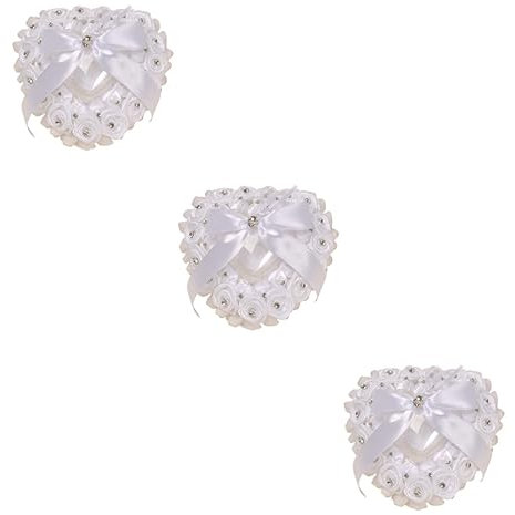 HOMSFOU 3st Halter Für Brautringe Eheringkissen Herzringkissen Ringkissen Kissen Hochzeitsdekoration Hochzeitsaccessoire Kreativer Brautringkasten Ringdichtung Schmuck Weiß