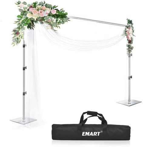 EMART Foto Hintergrund Ständer mit Stahlsockel, 2,6m x 3m Verstellbarer Hintergrundsystem, Hintergrundständer Fotostudios für Fotografie Video Studio Porträt Partydekoration-Silber