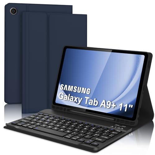 Keyboard Case for Samsung Galaxy Tab A9+ 11, Magnetically Detachable Wireless Bluetooth Keyboard with Protective Cover and Pencil Holder for Samsung Galaxy Tab A9 Plus 11 inch 2023, Dark Blue