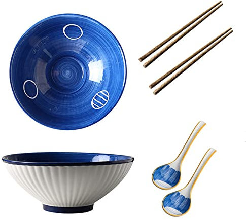 PiWine Ceramic Ramen Bowls,Porcelain Bowls for Soup,Soup Mug Bowls,2 Ramen Bowls with Chopsticks Ramen Noodle Bowl with Chopsticks Ramen Bowl Set Pho Bowls and Spoons Set-c (Color : B) (Color : D)