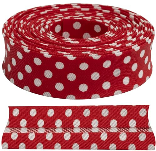 AERZETIX - C73163 - Dekoratives Schrägband 4,5 m x 20 mm - aus 35% polyester und 65% baumwolle - rot mit weißen punkten