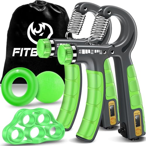 FitBeast Handtrainer Trainingsset (5-teilig), 2 Unterarmgriff Einstellbare Widerstand Handgreifer, Fingerdehner, Griffball & Stressabbau-Griffball für Athleten (Hellgrün)