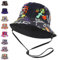 Chapeau bob réversible unisexe avec ficelle, chapeau de pêcheur d'été tendance double face en coton, chapeaux de pêcheur de voyage pour femmes, hommes, garçons et filles, Noir , taille unique