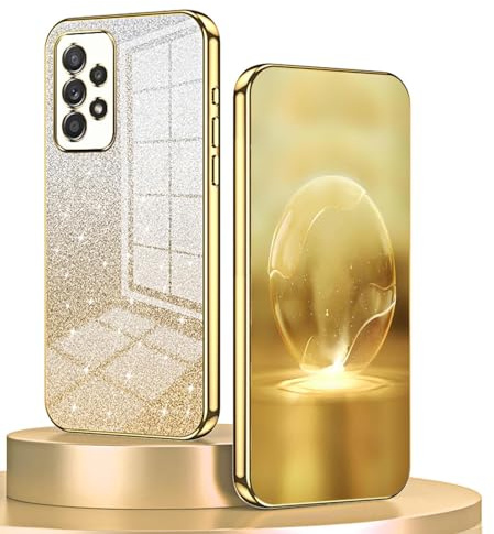 BORYA Hülle für Samsung Galaxy A52s 5G/Samsung Galaxy A52, Ultra Dünn Stoßfest Premium Weiches TPU Silikon Handyhülle, Elegant Galvanisierter Schutzhülle mit Luxus Gradient Glitzer Karte, Gold