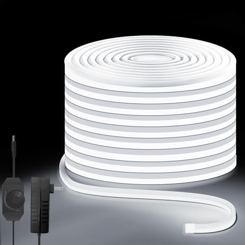 Lucienstar LED Strip 10M - 24V Neon Streifen Dimmbar 6000k, IP67 Wasserdicht LED Streifen Cool White, DIY Flexibler Neon LED Lichtband für Innen Aussenbereich Heim Küche Deko (Cool White)