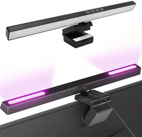 Computer Monitor Light Bar, PC Screen Lamp for Eye Caring with RGB Backlight, Touch Control Desk Monitor LED Light Bar, NO Glare, USB Dimmable Task Lamp for Home Office Game