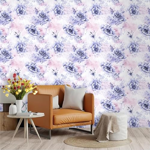 Selbstklebende Tapete Rosa Lila Lotus Strukturtapete Wandtattoo Schlafzimmer Tapete Selbstklebend Vliestapete Wallpaper for Living Room Tapeten Wandschutzfolie 45x600cm