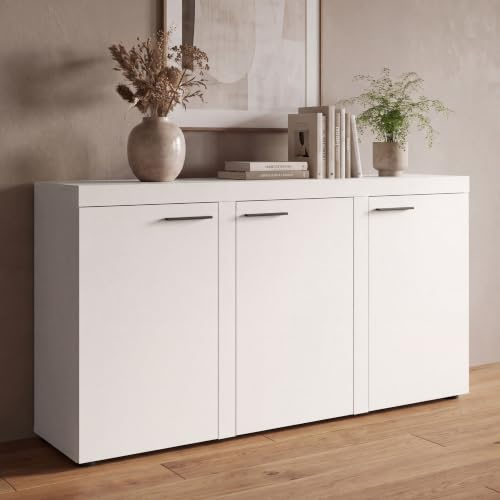 BROMARKT Kommode für Schlafzimmer und Wohnzimmer 148x82 cm Weiss | Sideboard Wohnzimmerschrank Schrank Aufbewahrungsschrank Komodenschrank Kommoden mit 2 Regalen 150 cm Breite Holz