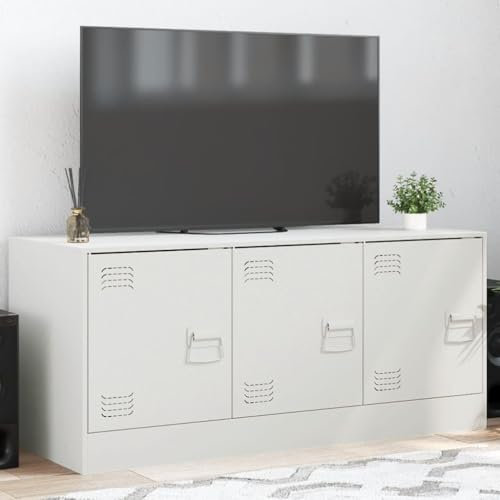 Bulliing Mobile Porta TV Bianco 99x39x44 cm in Acciaio,Mobile TV Mobile Porta Televisore,Mobiletto Industriale Tavolino Basso Vintage Console per Salotto