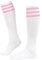 ASFWAGQ Klassische Damen Socken Cheerleader Kostüm Kniestrümpfe Schlauchstrümpfe Sportsocken mit drei Streifen Einheitsgröße (DE/NL/SE/PL, Alphanumerisch, Einheitsgröße, Regular, Regular, Weiß Rosa)
