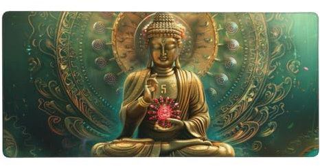 Buddha Gaming Mauspad XXL 600x400x3 mm, Groß Zen Mousepad Vernähte Kanten Wasserdicht Anti-Rutsch Basis Desk Mat für PC, Laptop Verbesserung der Präzision und Geschwindigkeit der Büroarbeit G345