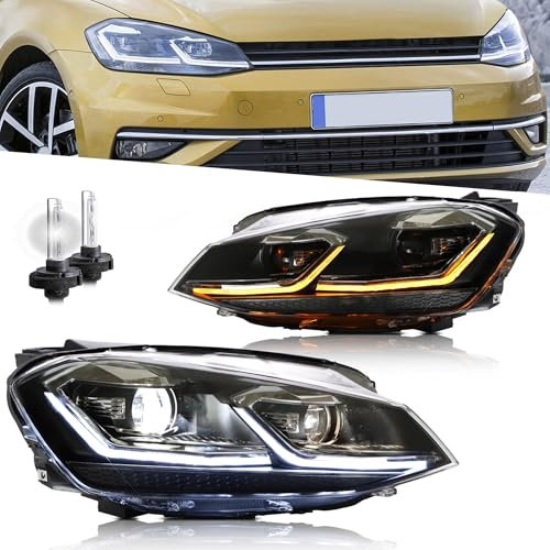 VLAND Scheinwerfer Kompatibel für Golf 7 Golf MK7 TSI TDI Variant Alltrack Halogenversion 2014-2017 (Nicht für Golf 7 GTI/R/GTD/Golf 7.5), Mit E-Prüfzeichen, Silber (mit d2h)