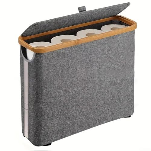 Lecreatekit Panier à papier toilette, peut contenir 12 rouleaux, boîte de rangement de salle de bain avec couvercle, panier à papier toilette multifonction avec poignée, rangement pour rouleaux de