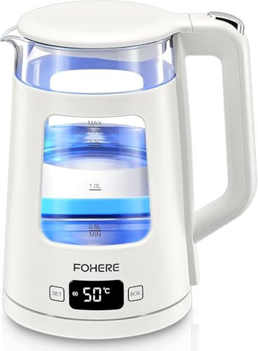 Bouilloire Électrique, 1.7L Bouilloire en Verre avec Maintien au Chaud, 5 Contrôles de Température, 2200W Ébullition Rapide, Arrêt Automatique et Protection Contre L'ébullition à Sec