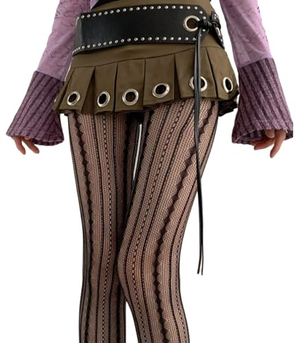 YIBOZI Gehöhlte Spitzenstrumpfhose, geometrisch, gestreift, gemustert, Netzstrumpfhose für Damen