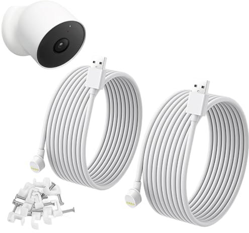 Augstci Netzladekabel für Google Nest Cam Outdoor oder Indoor, Akku – 10,4 m verlängertes, wetterfestes Ladekabel bietet kontinuierliche Stromversorgung für Ihre Google Nest-Kamera, 2 Stück