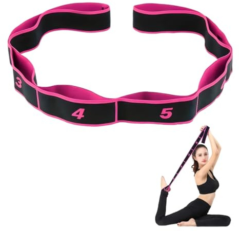 Yoga Stretch Gurt, Resistance Bands, Fitnessbander, Training Bänder, Yoga Stretching Band Gurt mit 8 Schlaufen, für Fitness, Tanztraining, Gymnastik, Rosa