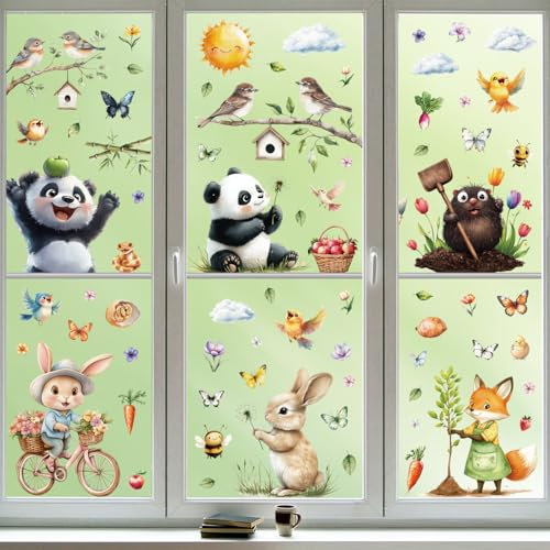 Fensterbilder Selbstklebend Frühling Deko Aufkleber Fenstersticker, Fensteraufkleber Blumen Frühling Sommer Fenster Abziehbilder Blumenwiese Wildblumen Sonnenblume