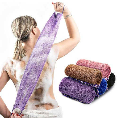 Pinkiou 5 Pcs Afrikanisches Peeling-Netz, African Exfoliating Net Peeling-Netz Badeschwamm Eincremehilfe für Rücken Weiche Strapazierfähige Nylonanzüge Violett, Schwarz, Blau, Kaffee, Pink