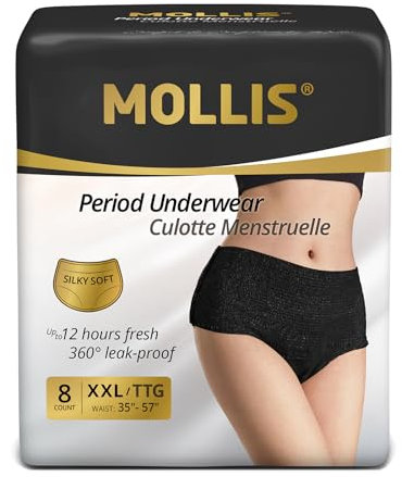 MOLLIS Einweg Periodenunterwäsche für Damen Postnatale Schwangerschafts Slips Auslaufsicher bei starkem Ausfluss Schwarz XXL 8 Stück