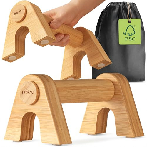 Praknu Liegestützgriffe aus Holz - 2x 𝗚𝗲𝗹𝗲𝗻𝗸𝘀𝗰𝗵𝗼𝗻𝗲𝗻𝗱𝗲 & Rutschfeste Paralletes mit Tasche - Ergonomische Push Up Bars für Calesthenics, Handstand & Liegestütze - Für Zuhause & Outdoor