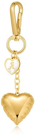 WOWORAMA Gold Herz Charm Schlüsselanhänger für Frauen Gold Initialbuchstabe Taschenanhänger Chunky Puffy Herz Handtaschen Anhänger Schlüsselring Zubehör