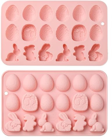 Stiesy 2Pcs 18 Cavity Easter Silicone Moulds Reusable 3D Cute Rabbit Animal Silicone Fondant Cake Mould Easter Egg Chocolate Baking Molds for DIY Soap Pudding Candy Creative Party Decor Gifts