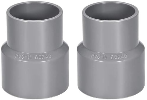 TOP-VIGOR Lot De 2 Raccords Réducteurs PVC DWV 40mm x 50mm Adaptateur De Tuyau Pour Réduction De Diamètre, Connexion Étanche Pour Systèmes D'Eau Potable Et Construction, Gris