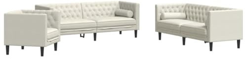 vidaXL Chesterfield Sofa Set mit Nackenrollen 3-TLG., Sofagarnitur mit Kissen, Sitzgruppe für Wohnzimmer, Polstersofa Couch Sessel, Creme Samt