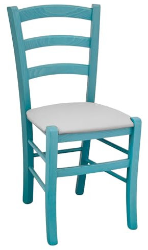 okAffareFatto di Zimbardi Costanza Esszimmerstuhl aus Holz Venezia türkis mit hellgrauem Kunstledersitz