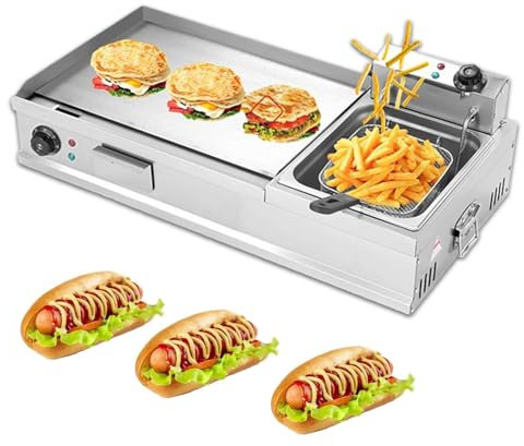 MNBVH Cocina Interior De Planchas Eléctricas con Freidora Profunda, Parrilla Plana De Plancha Eléctrica Comercial con Rejilla De Condición(Size:m)