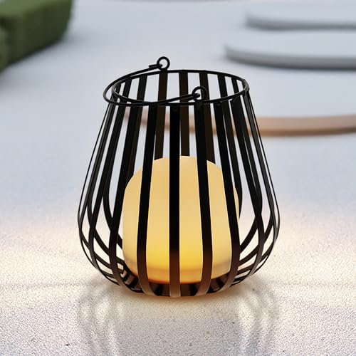 Metall Laterne mit LED Leuchte für Außen und Innen - 23 x 20 cm - Dekoleuchte warm weiß zum Stellen oder Hängen - Garten Deko Beleuchtung Stimmungslicht Tischlaterne für Balkon Terrasse Wohnzimmer