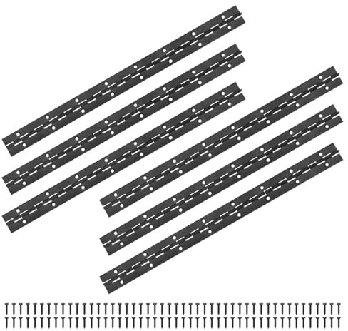 M METERXITY 6-Pack Charnières À Piano, 16 Pouces / 400mm Charnière Continue En Acier Inoxydable 304 Avec Trous Et Vis Pour Portes [1.2x 0.04/ 30x 1mm Épaisseur Ouverture Largeur, Noir]