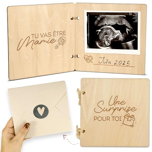 Annonce grossesse en bois | Carte annonce grossesse grand parents, mamie, tata, tonton | Cadeau annonce grossesse famille avec photo échographie de ton bébé