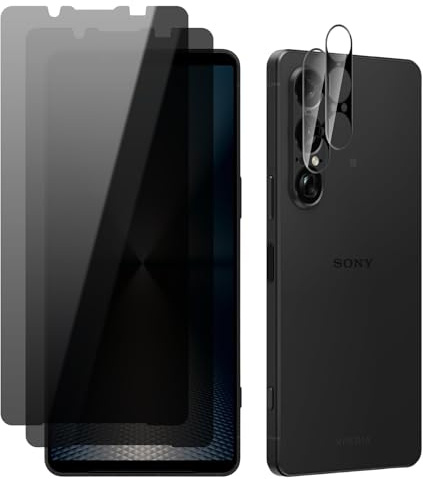 MiKoyi Sichtschutz Schutzfolie für Sony Xperia 1 VII 5G, [2+2 Stück] Gehärtetes Glas Folie Privacy Displayschutz Kameraschutz Anti Spy Schutz 9H Härte Blickschutzfolie für Sony Xperia 1 VII 5G