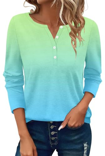 Generisch Tshirt Damen, Blusen & Tuniken Für Damen, Langarm Tshirt Rundhals Mit Knopfleiste Oberteile Sommer Elegant Lässige Langarmshirt Tunika Pullover Sportshirt Locker