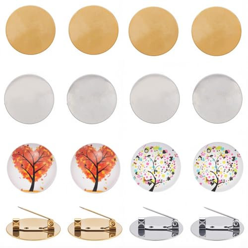 Beebeecraft 1 Box 20 Stück 18K Vergoldet 304 Edelstahl Brosche Schnalle Nadelscheibe Basisscheibe Rohlinge Verdickte Cabochon Tablett für Abzeichen DIY Schmuck Handwerk Herstellung Dekoration Zubehör