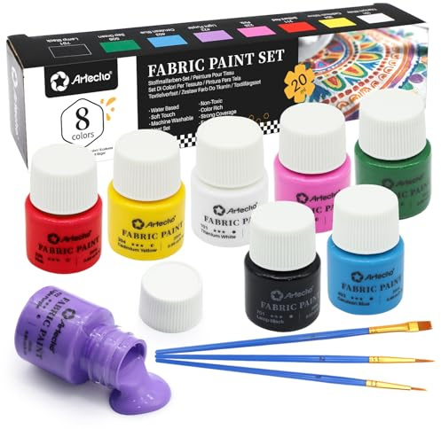 Artecho Stofffarbe 8 Farben, 20 ml / 0,7 oz Stofffarbe für Kleidung Permanent, Möbelpolster