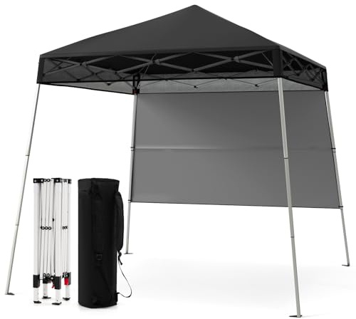 GOPLUS Pop-up Pavillon 2 x 2 m, höhenverstellbar Gartenpavillon mit Seitenwand, Tragetasche, 4 Heringe, wasserfester Sonnenschutz für draußen, faltbares Gartenzelt für Partys & Camping (Schwarz)