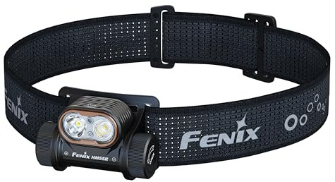 Fenix HM55R Black Rechargeable Compact Outdoor Headlamp | Running, Fishing,1200L, 175m, 141 Hrs Max, White Spot and Flood Beams, 5lm Red Beam, Single button operation, USB-C, IP68