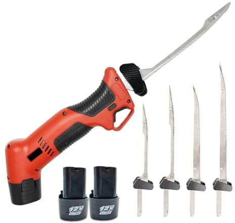 Qusedwey Coltello Elettrico Ricaricabile per Sfilettare con 4 Lame Antiaderenti In Nitruro di Titanio e 2 Batterie Ricaricabili, Spina UE