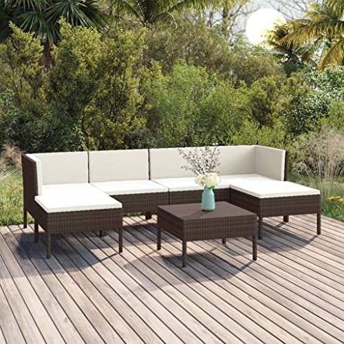 QJBSAVVA 7-TLG Rattan-Gartenlounge 60x60x35 cm braun-cremeweiß modular Balkonset