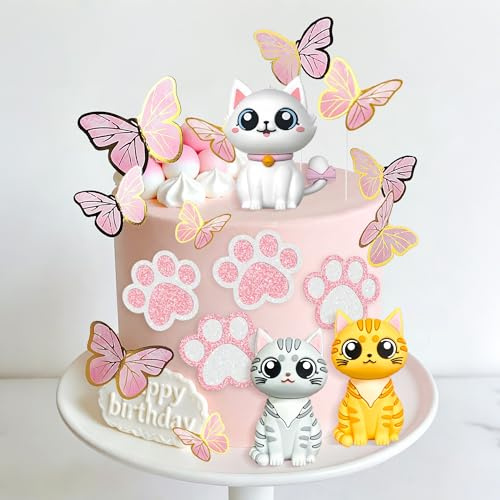 LaVenty Katzen Kuchen Dekoration Katze Kuchenaufsatz für Katzenthemen | Katzen Kuchen Dekoration Katze Kuchenaufsatz für Katzenthemen Geburtstagsparty Cute Meow Geburtstagsparty Babyparty