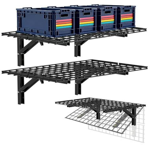 AIRAJ Garagenregal klappbar 91x60 cm (2x3FT), Tragfähigkeit 363 kg | Schwerlast-Wandregal aus Metall, für Garage, Werkstatt, Garten, Lager – Schwarz, 2 Stück