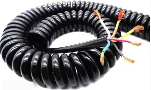 Câble Spiralé, 2, 3, 4, 5, 6, 7, 8, 9, 10, 12 Fils À Ressort, Câble Électrique En Spirale, Connecteur D'extension De Cordon D'alimentation Télescopique Élastique Noir De 1,5 Mm²(4 Core,1M-1.5mm²)