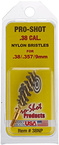 Pro-Shot Nylon Pistol Bore Brush – .38/.357/9mm Heavy-Duty Nylon Bristle Brush, Brass Core, Oversized Thick Fill, #8-32 Threads, Solvent-Resistant, Multi-Caliber Fit, Made in USA