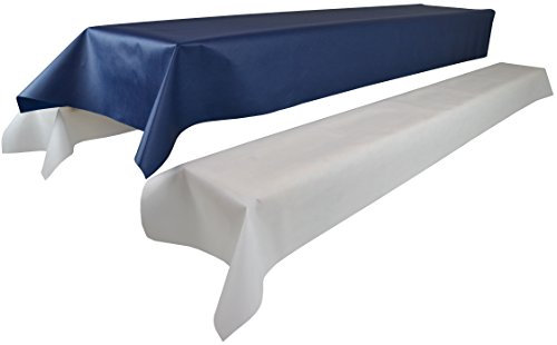 Bierzeltgarnitur 1 Tischdecke (Farbe & Breite nach Wahl) (1,2 x 2,5m, blau) und zwei weiße Bankauflage(0,55 x 2,5m), aus stoffähnlichem Vlies, Öko-Tex 100, ideal für jede Party, Catering, Vereinsfeier, Hochzeit, Geburtstagsfeier